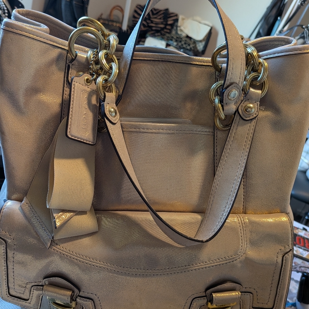 Coach Poppy 17924 Pushlock Leather North South Tote - Picture 9 of 14